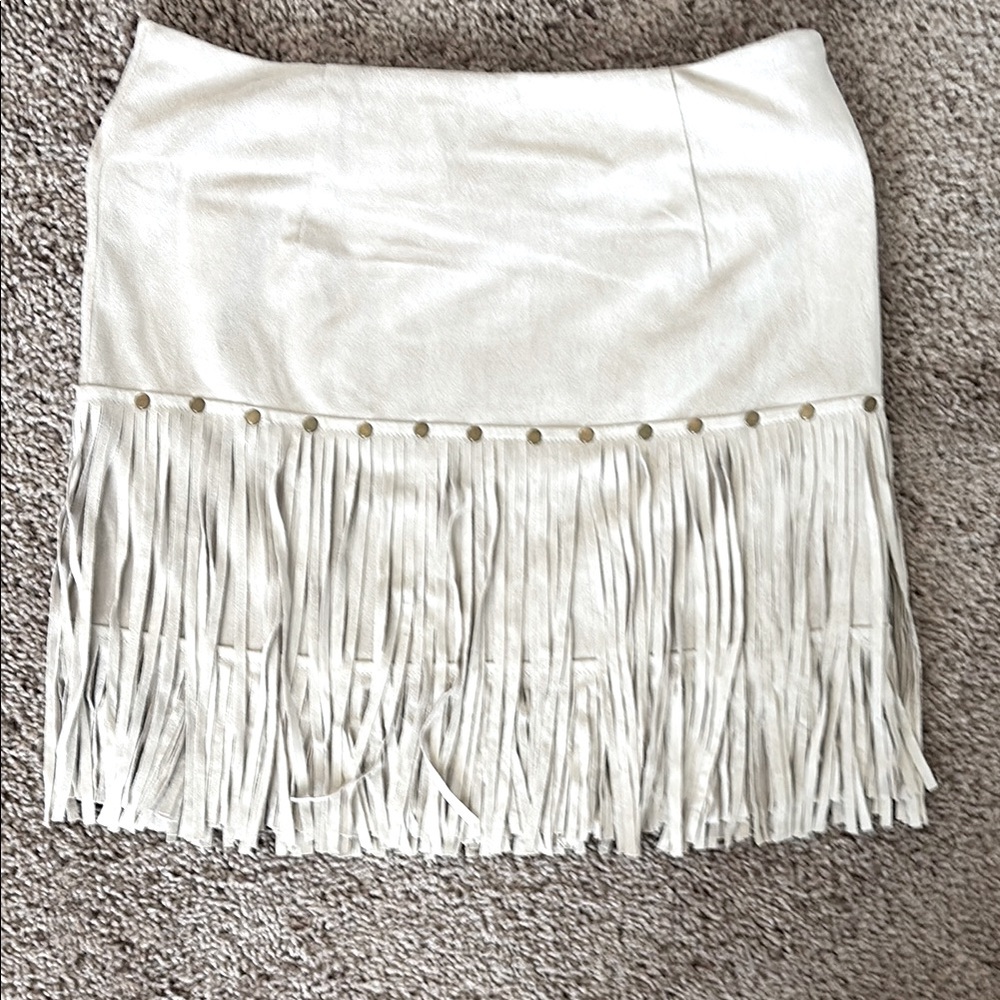 Elegant Cream Fringe Mini Skirt
